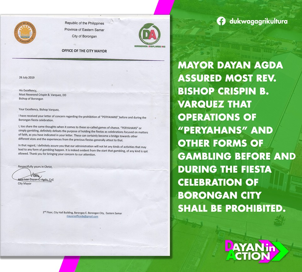 You are currently viewing Mayor Agda prohibited gamblings before and after Borongan City fiesta