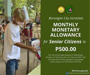 Read more about the article P500 MONTHLY MONETARY ALLOWANCE PARA HA MGA SENIOR CITIZEN HAN BORONGAN, NAGTITIKANG NA